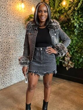 Distressed Gray Denim Skirt